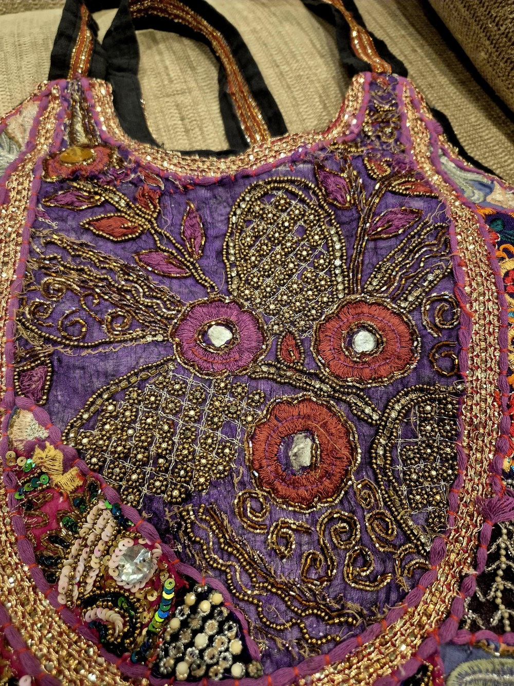 Bohemian Embroidered Purple Tassel Banjara  Shoulder Bag - Picture 3 of 16